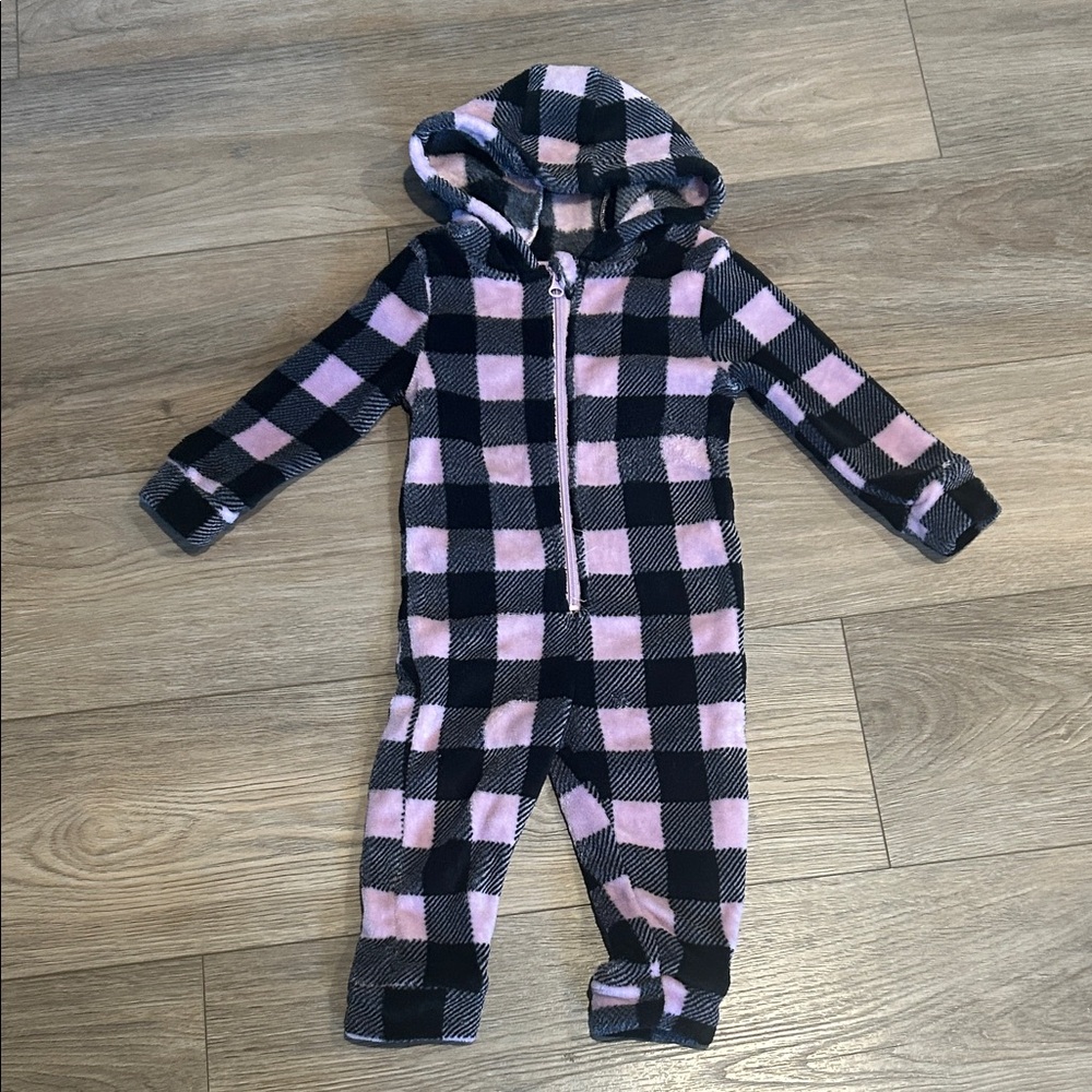 Dip Girls Plush Hooded One-Piece - Purple & Black Plaid size 2T